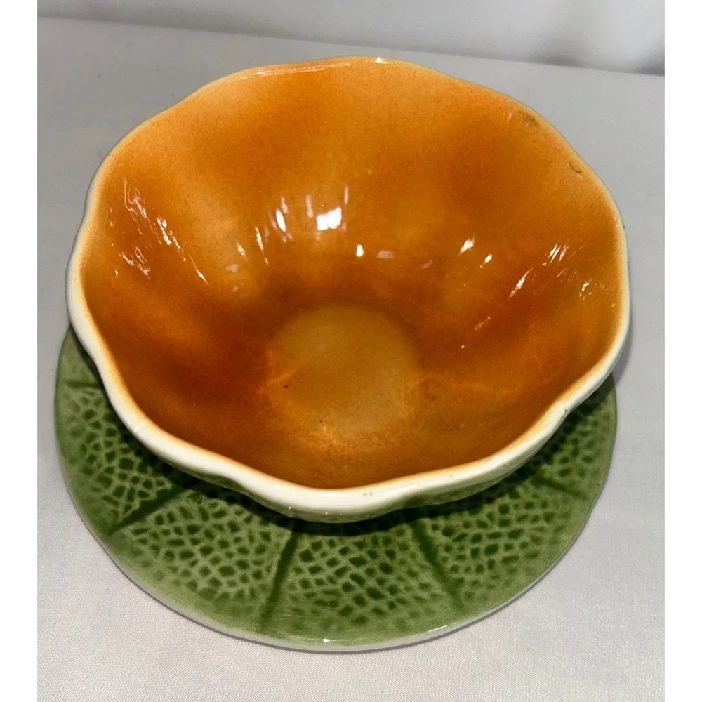 Vintage Knobler Japan ceramic‎ majolica art pottery fruit bowls & Saucers 8Pc